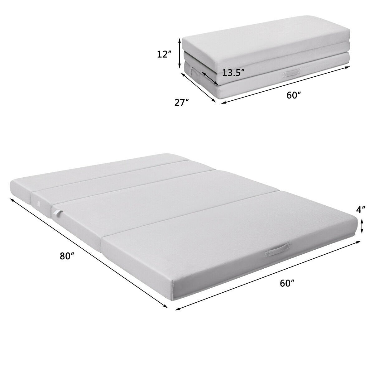 4 Inch Folding Sofa Bed Foam Mattress with Handles-Queen Size, Gray Mattresses   at Gallery Canada