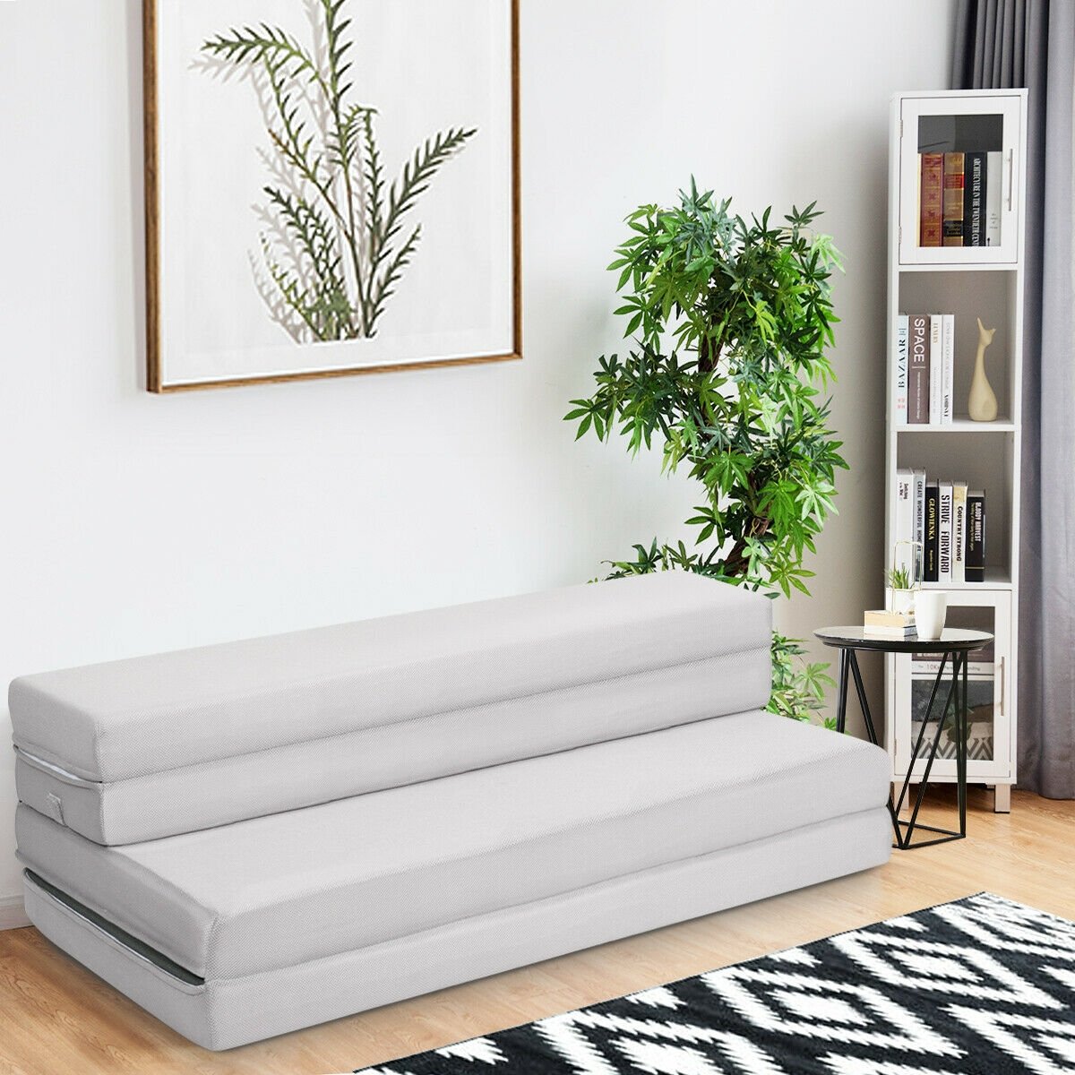 4 Inch Folding Sofa Bed Foam Mattress with Handles-Queen Size, Gray Mattresses   at Gallery Canada