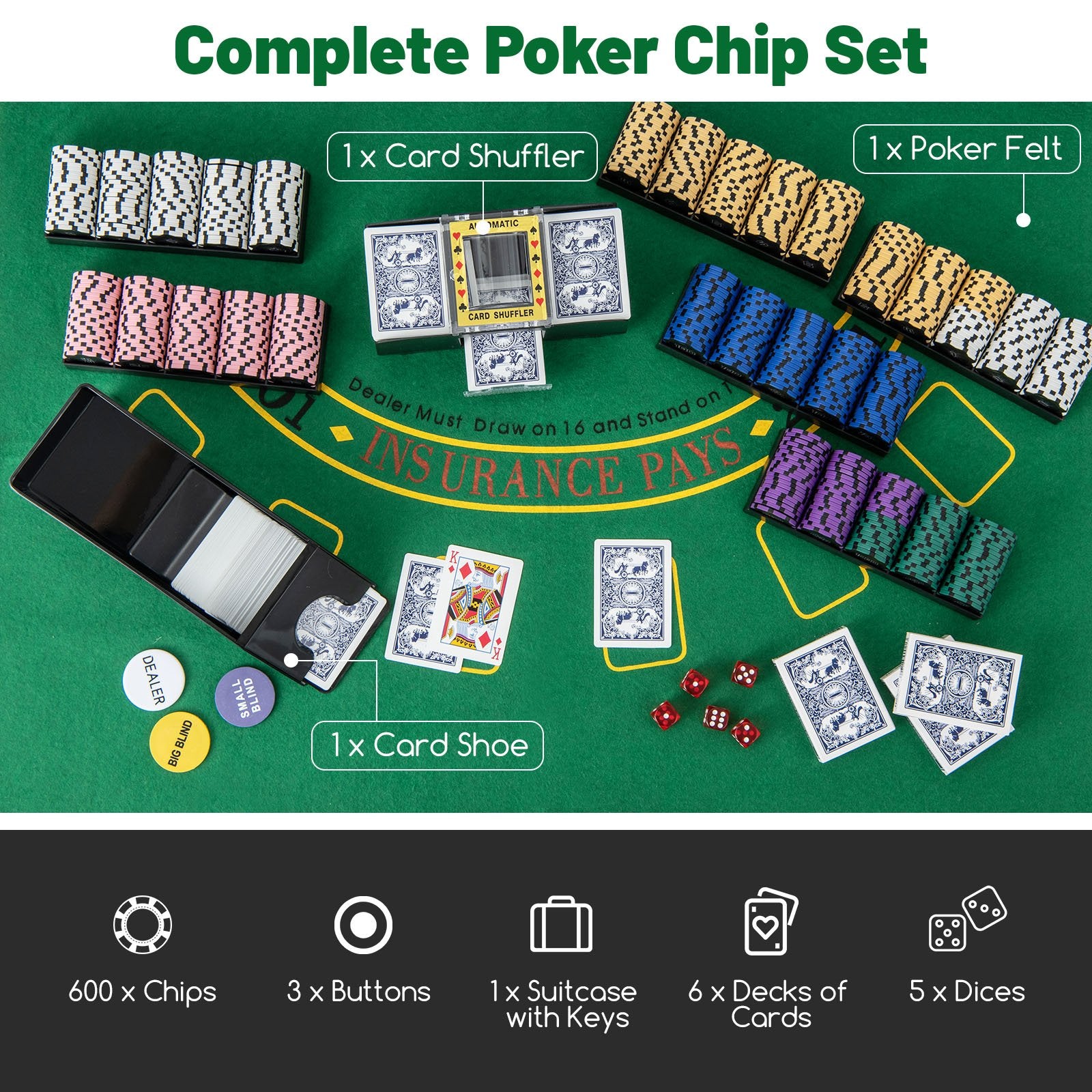 600-Piece Poker Chip Set 14 Gram Claytec Chips with Carrying Case, Black Game Room   at Gallery Canada