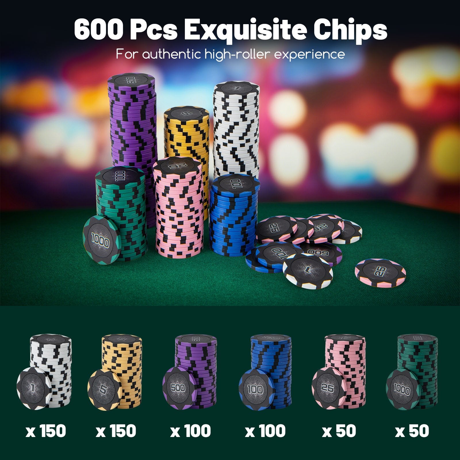 600-Piece Poker Chip Set 14 Gram Claytec Chips with Carrying Case, Black Game Room   at Gallery Canada