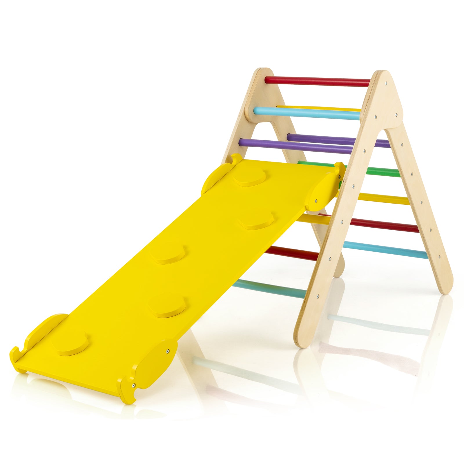 3-in-1 Wooden Climbing Triangle Set Triangle Climber with Ramp, Multicolor Climbers & Slides Multicolor  at Gallery Canada