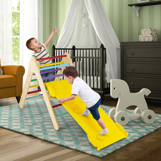 3-in-1 Wooden Climbing Triangle Set Triangle Climber with Ramp, Multicolor Climbers & Slides Multicolor  at Gallery Canada