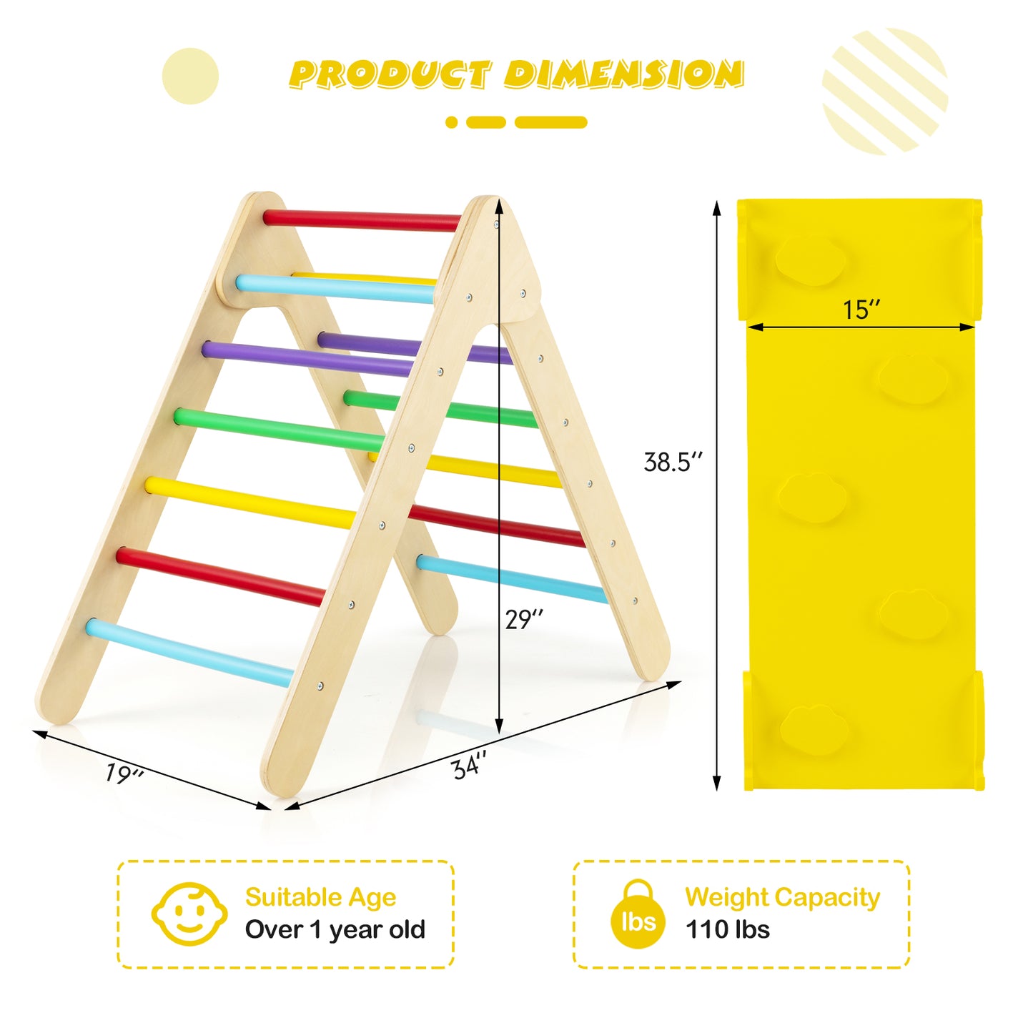 3-in-1 Wooden Climbing Triangle Set Triangle Climber with Ramp, Multicolor Climbers & Slides   at Gallery Canada