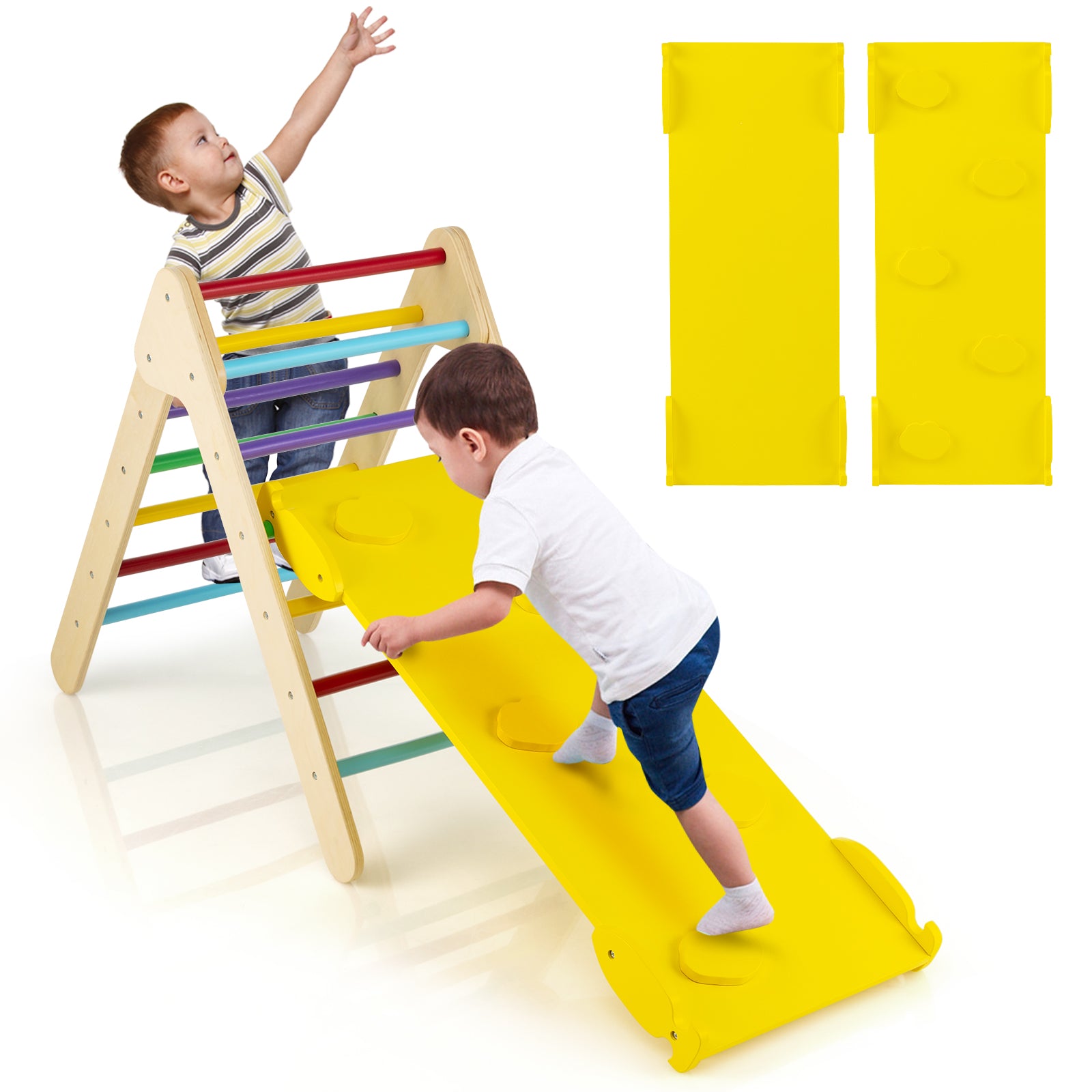 3-in-1 Wooden Climbing Triangle Set Triangle Climber with Ramp, Multicolor Climbers & Slides   at Gallery Canada