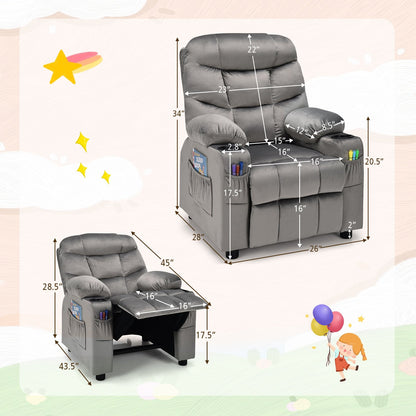 Kids Recliner Chair with Cup Holder and Footrest for Children, Light Gray Kids Chairs & Seating   at Gallery Canada