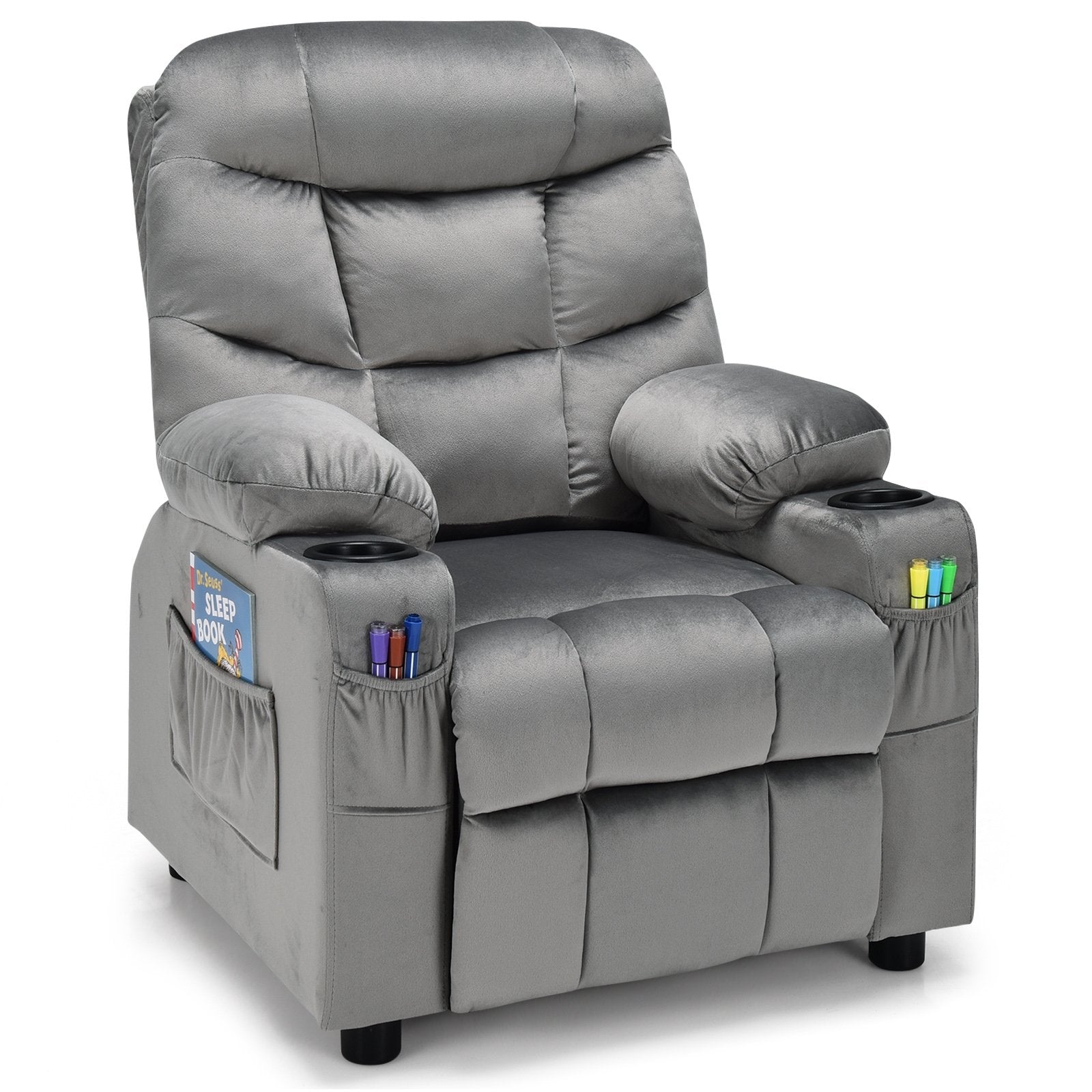 Kids Recliner Chair with Cup Holder and Footrest for Children, Light Gray Kids Chairs & Seating   at Gallery Canada