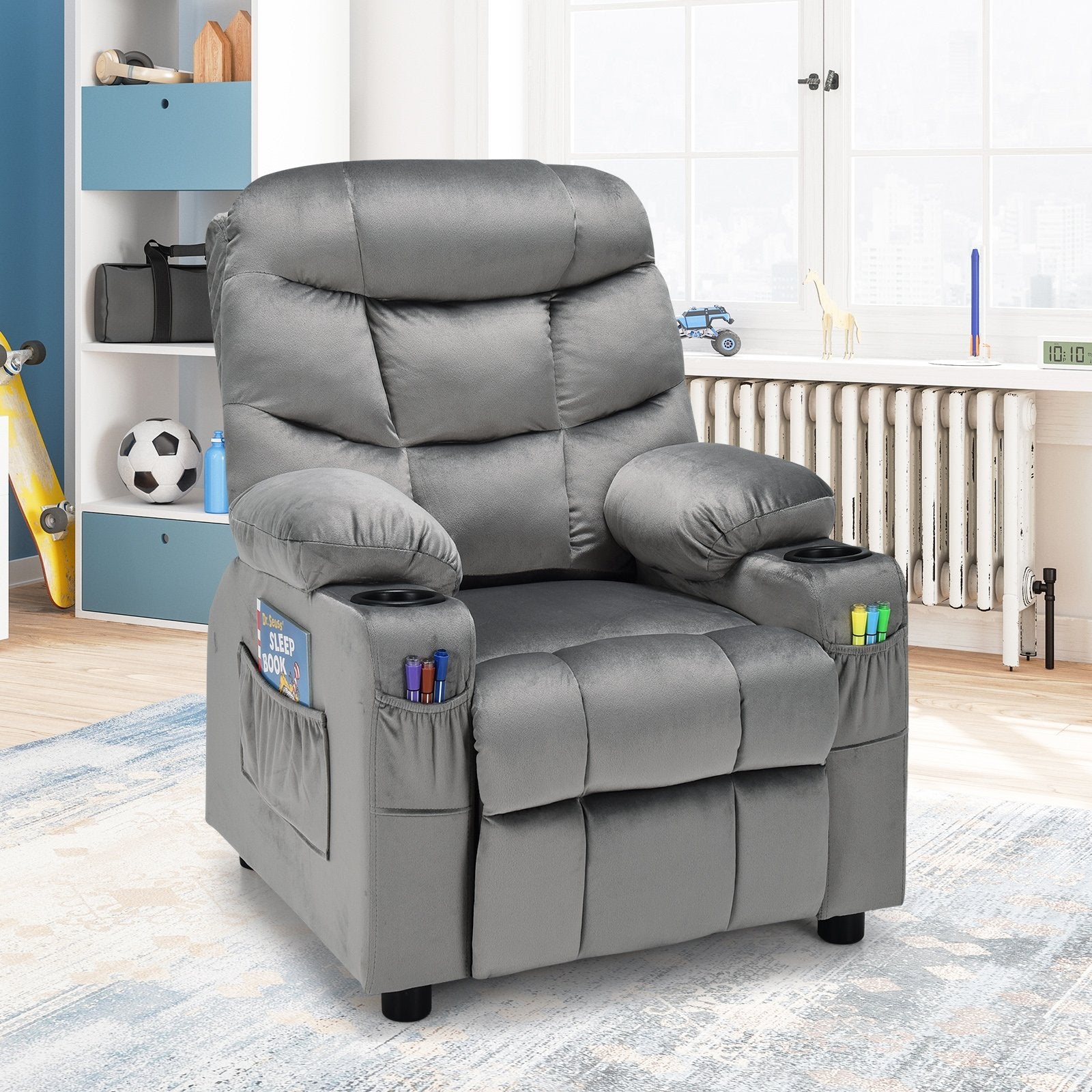 Kids Recliner Chair with Cup Holder and Footrest for Children, Light Gray Kids Chairs & Seating   at Gallery Canada