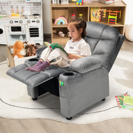 Kids Recliner Chair with Cup Holder and Footrest for Children, Light Gray Kids Chairs & Seating   at Gallery Canada