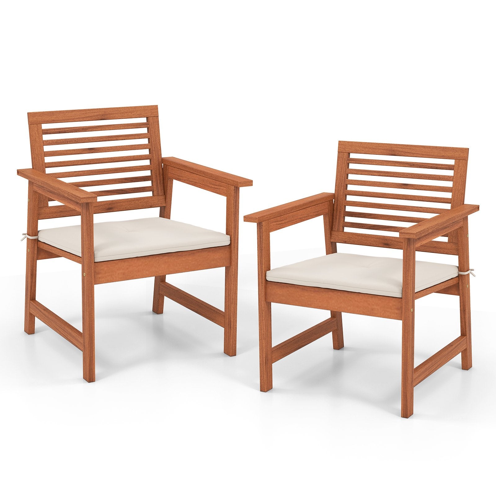 Set of 2 Patio Solid Wood Dining Chairs with Cushions and Slatted Seat, Natural Patio Dining Chairs   at Gallery Canada