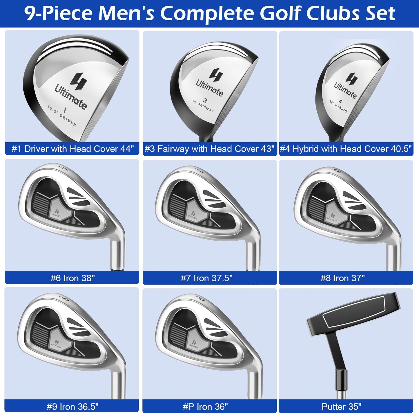 Men's 9 Pieces Complete Golf Club Set, Gray Golf   at Gallery Canada
