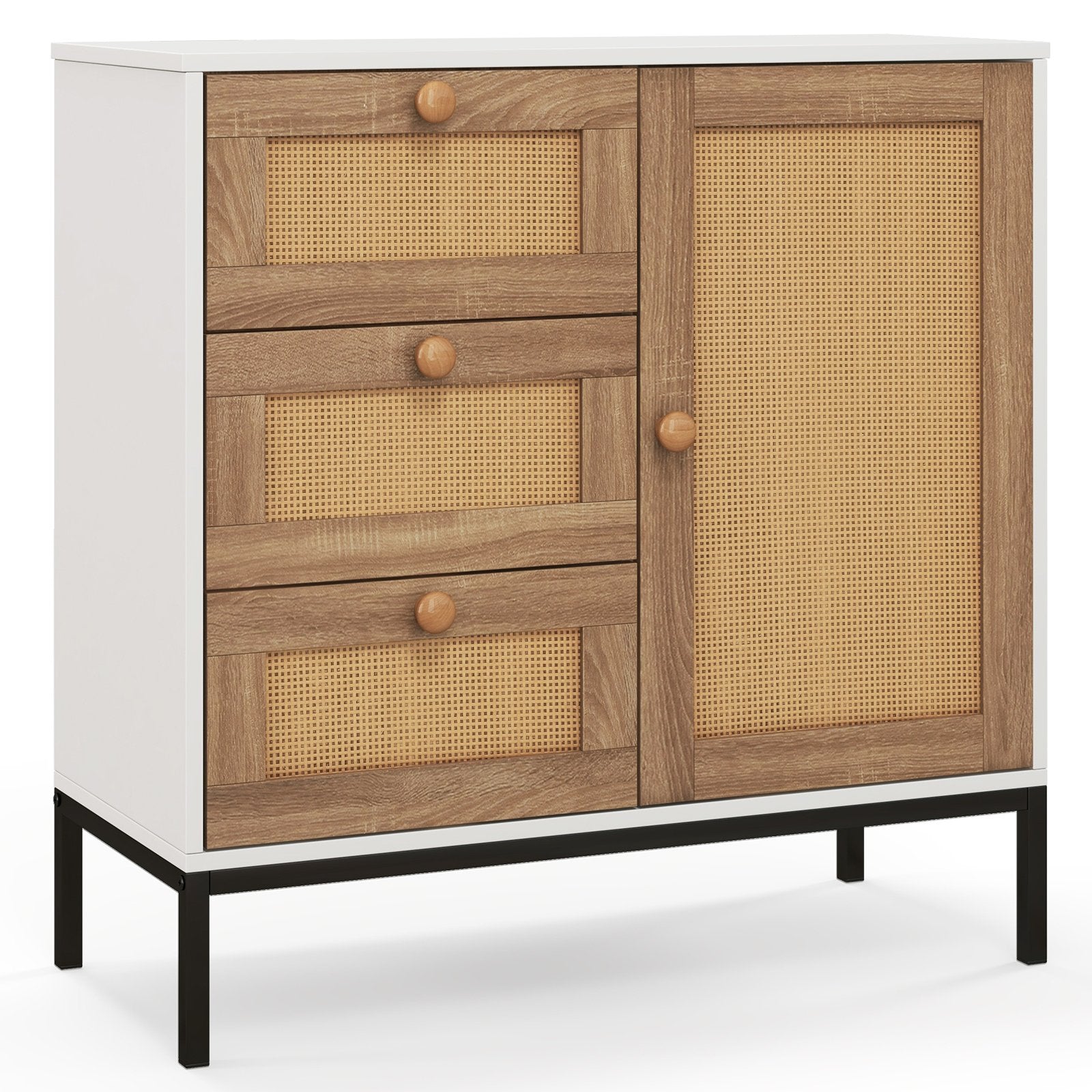 Rattan Sideboard Buffet Cabinet with 1 Door and 3 Drawers, White Cabinets & Chests   at Gallery Canada