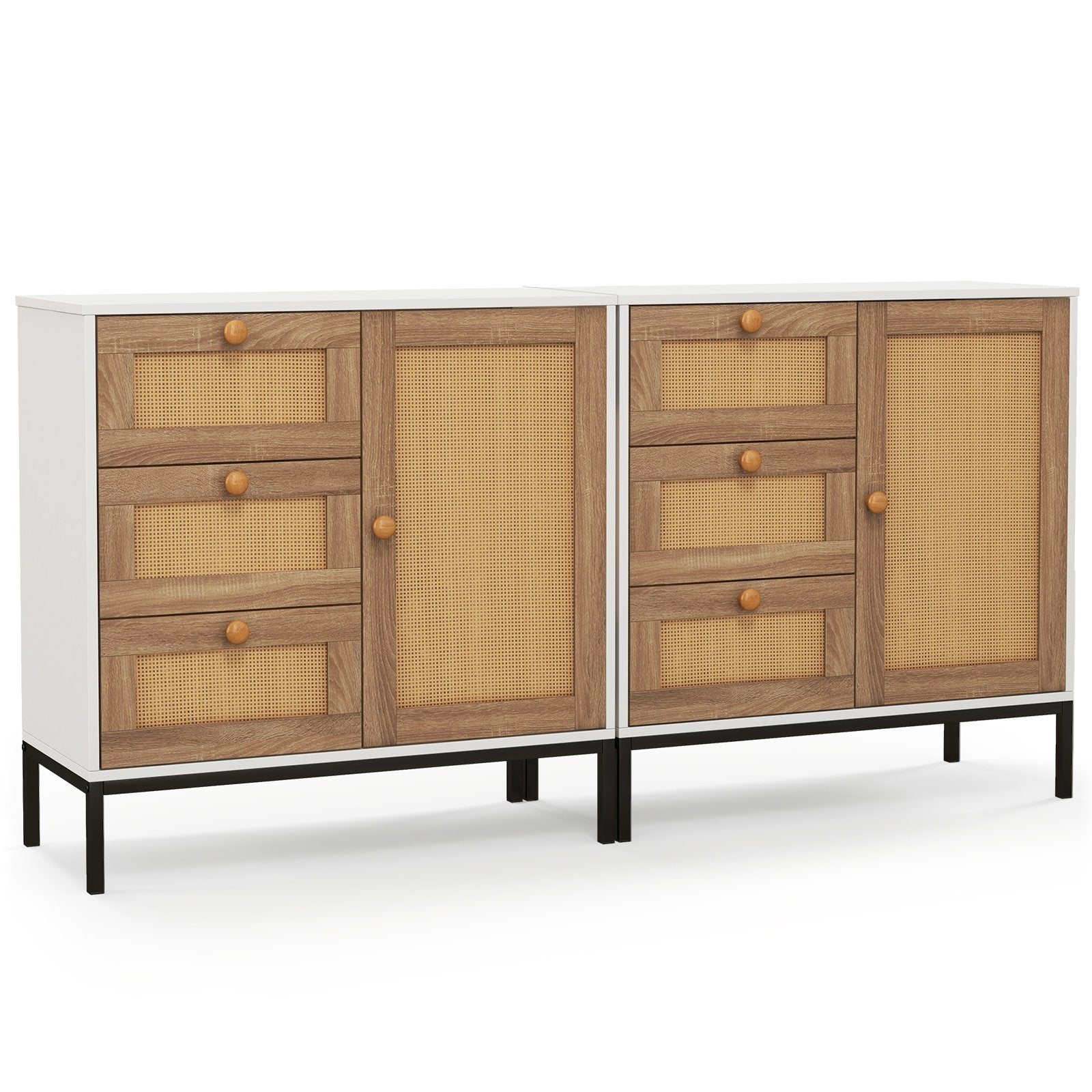 Rattan Sideboard Buffet Cabinet with 1 Door and 3 Drawers, White Cabinets & Chests   at Gallery Canada