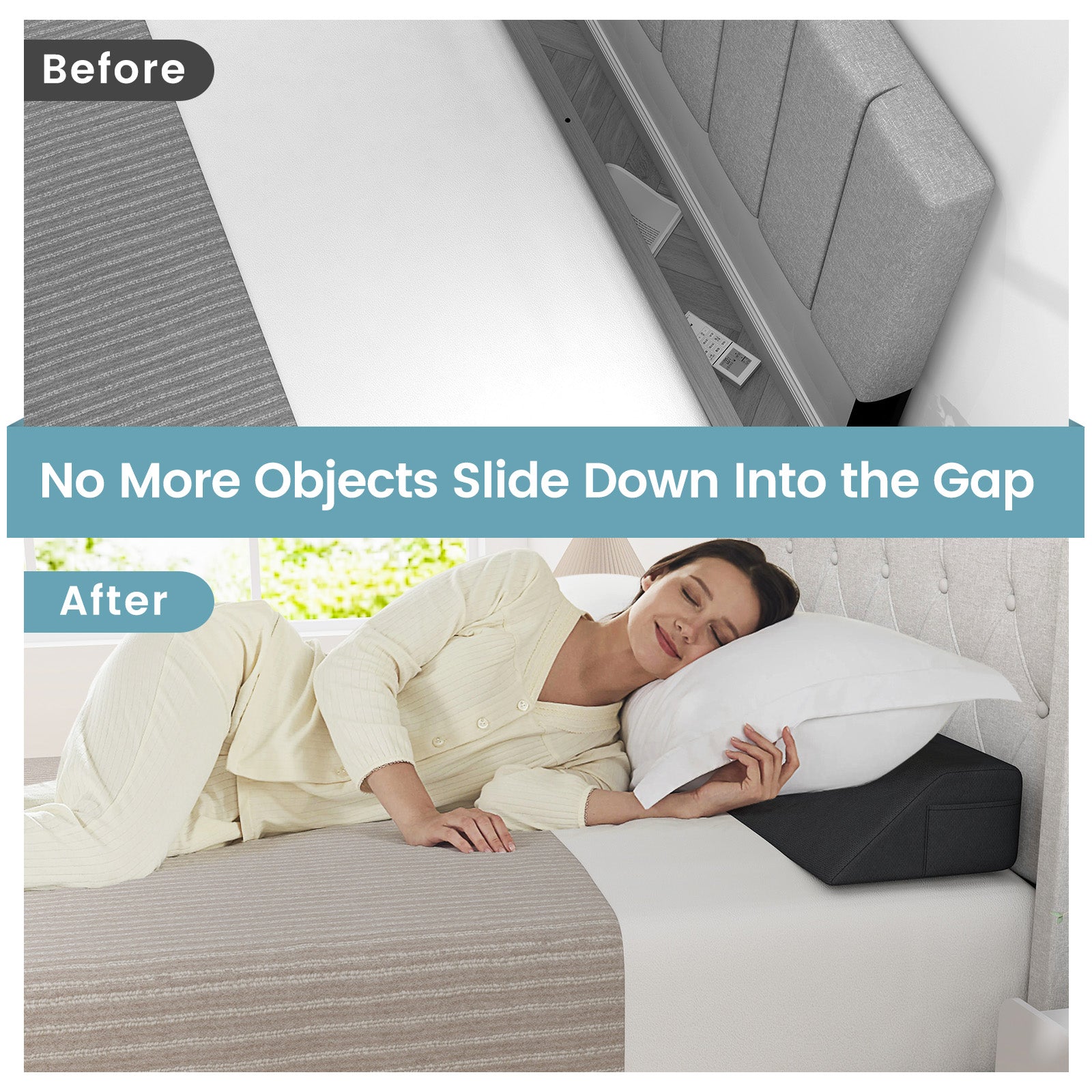 Bed Wedge Pillow with Storage Bag-Twin Size, Gray Bedding at Gallery Canada