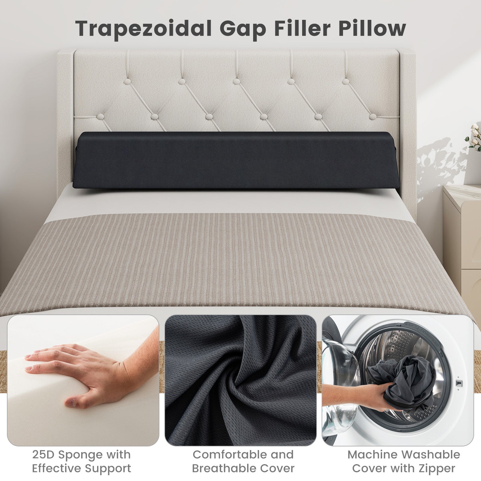 Bed Wedge Pillow with Storage Bag-Twin Size, Gray Bedding at Gallery Canada