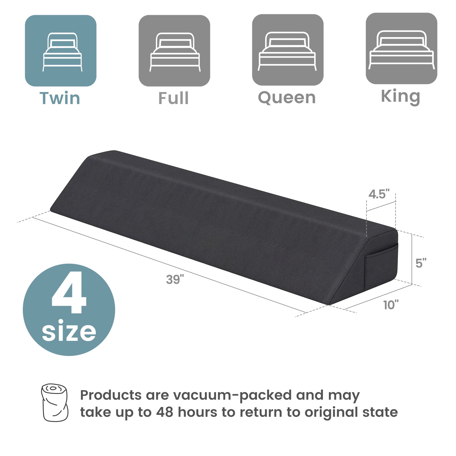 Bed Wedge Pillow with Storage Bag-Twin Size, Gray Bedding at Gallery Canada