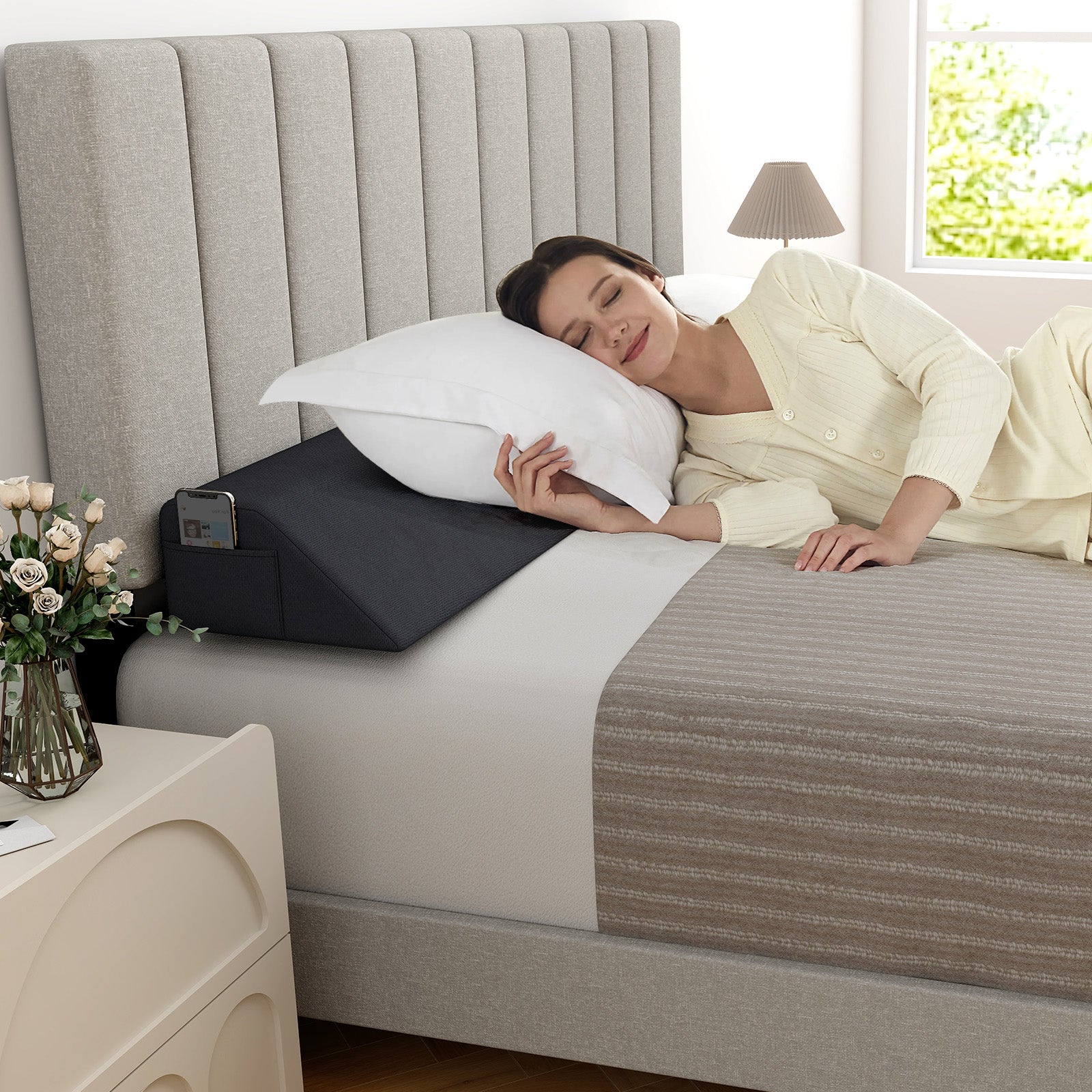 Bed Wedge Pillow with Storage Bag-Full Size, Gray Bedding at Gallery Canada