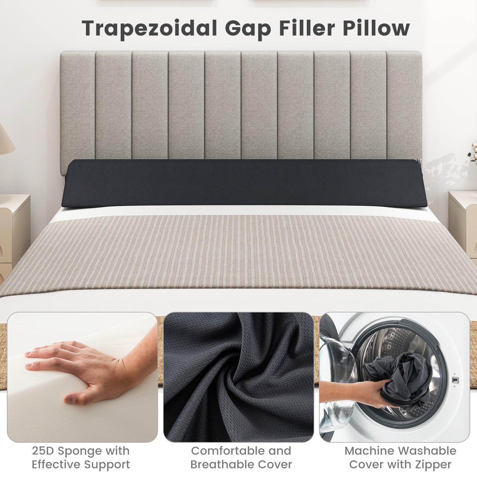 Bed Wedge Pillow with Storage Bag-Full Size, Gray Bedding at Gallery Canada