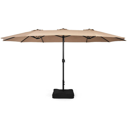 15 Feet Double-Sided Twin Patio Umbrella with Crank and Base Coffee in Outdoor Market, Brown - Gallery Canada