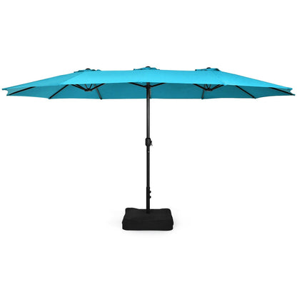 15 Feet Double-Sided Twin Patio Umbrella with Crank and Base Coffee in Outdoor Market, Turquoise Outdoor Umbrellas   at Gallery Canada