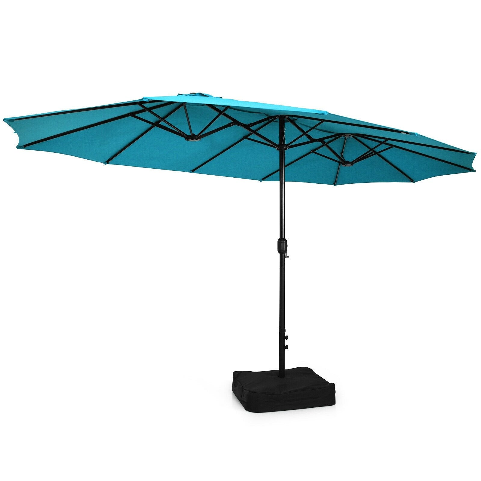 15 Feet Double-Sided Twin Patio Umbrella with Crank and Base Coffee in Outdoor Market, Turquoise Outdoor Umbrellas   at Gallery Canada