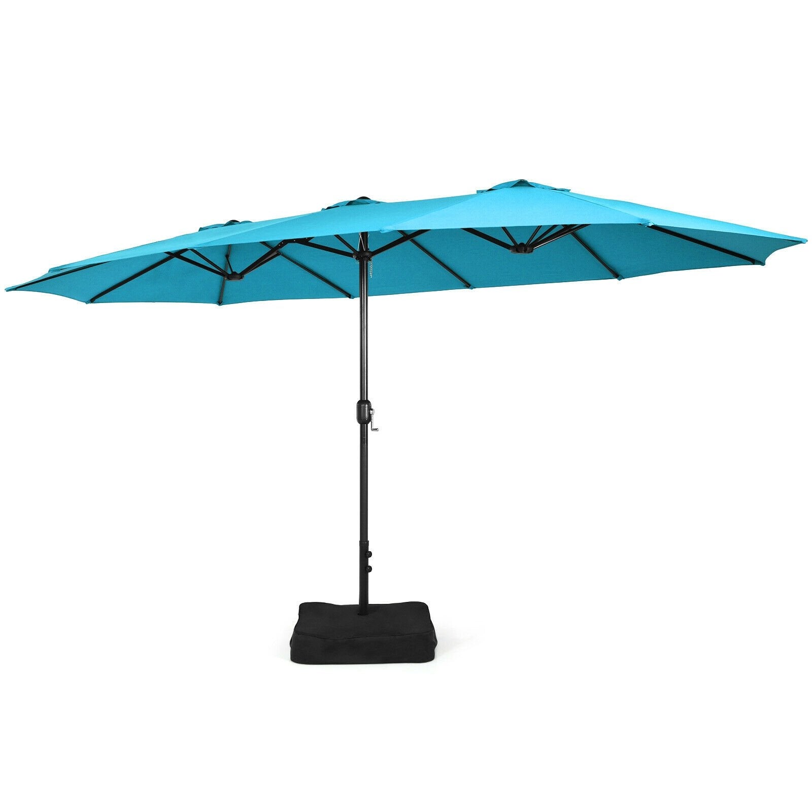 15 Feet Double-Sided Twin Patio Umbrella with Crank and Base Coffee in Outdoor Market, Turquoise Outdoor Umbrellas   at Gallery Canada