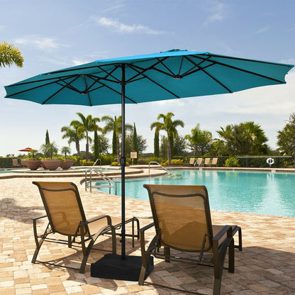 15 Feet Double-Sided Twin Patio Umbrella with Crank and Base Coffee in Outdoor Market, Turquoise Outdoor Umbrellas   at Gallery Canada