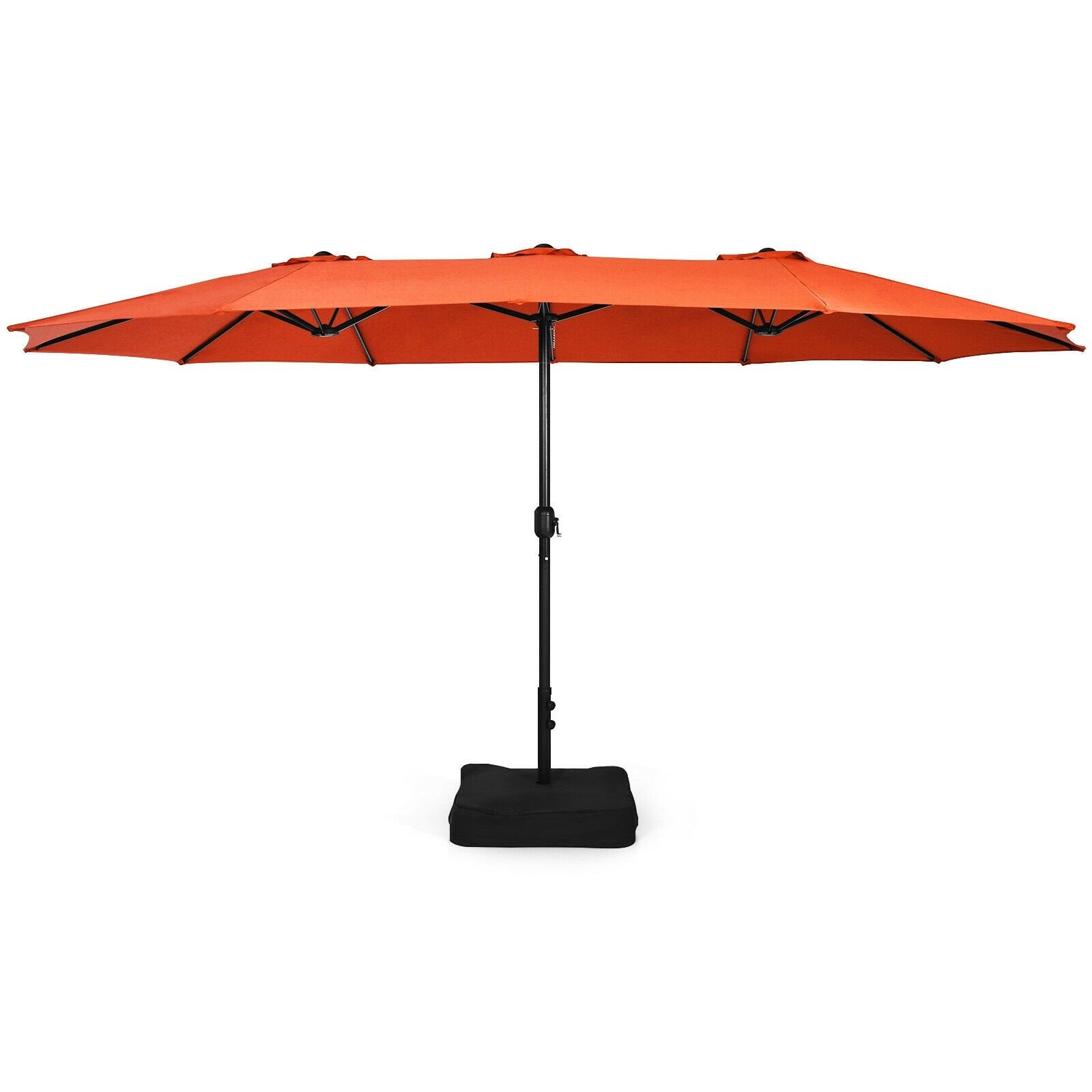 15 Feet Double-Sided Twin Patio Umbrella with Crank and Base Coffee in Outdoor Market, Orange Outdoor Umbrellas   at Gallery Canada