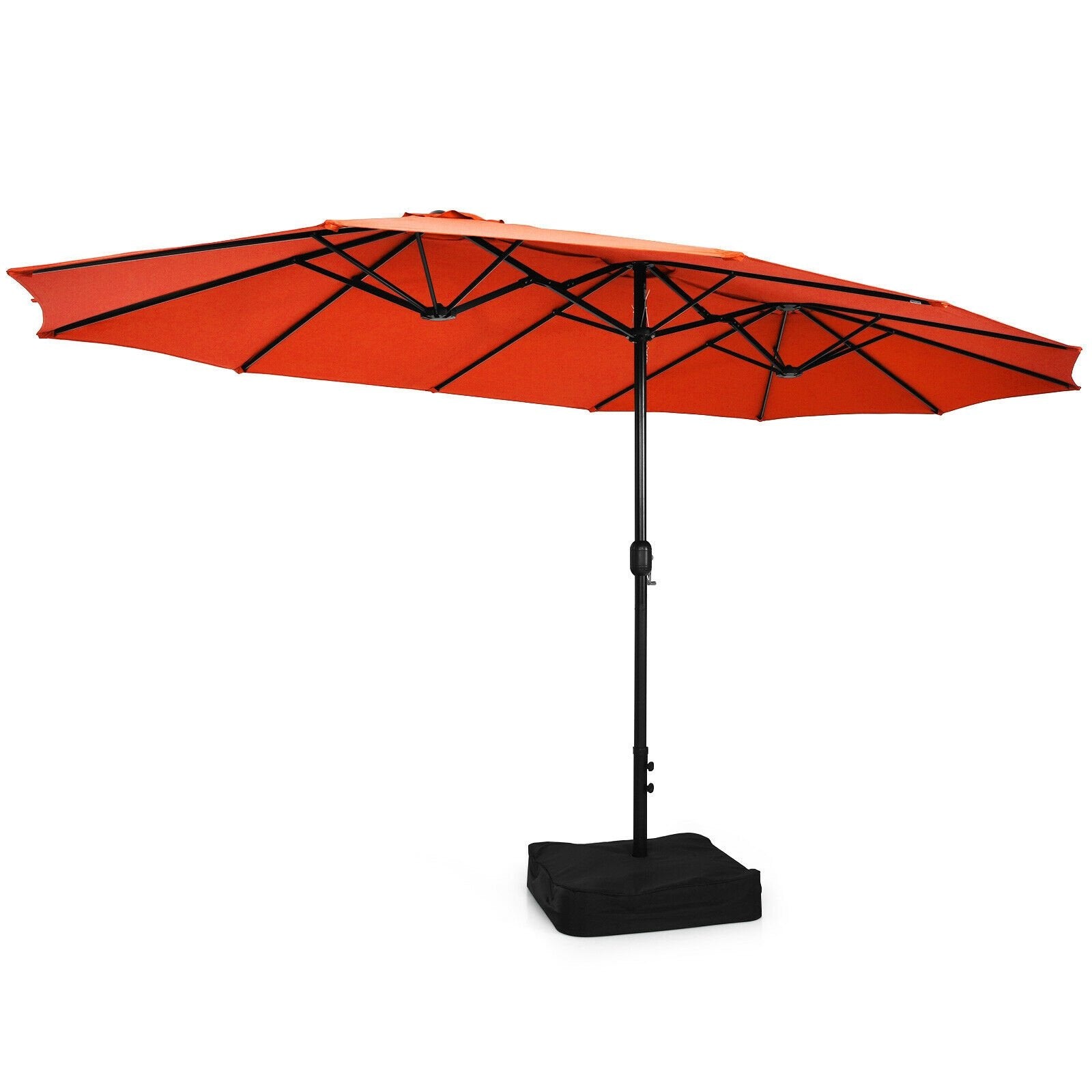 15 Feet Double-Sided Twin Patio Umbrella with Crank and Base Coffee in Outdoor Market, Orange Outdoor Umbrellas   at Gallery Canada