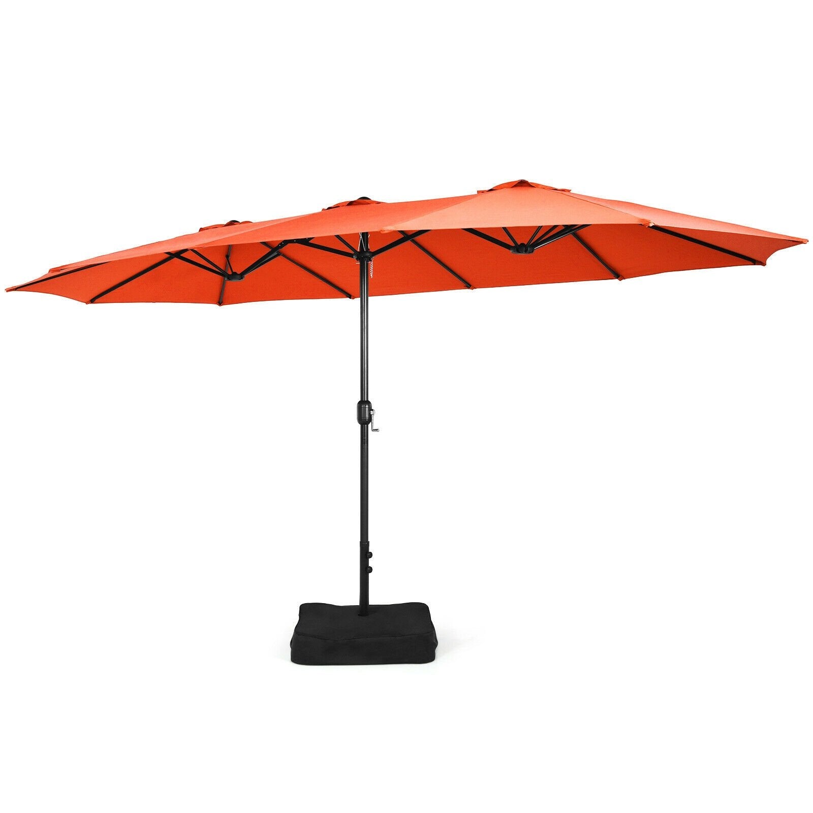 15 Feet Double-Sided Twin Patio Umbrella with Crank and Base Coffee in Outdoor Market, Orange Outdoor Umbrellas   at Gallery Canada