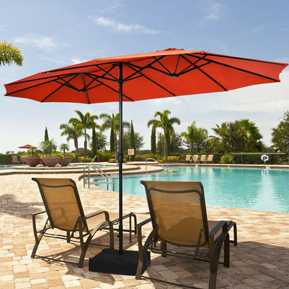 15 Feet Double-Sided Twin Patio Umbrella with Crank and Base Coffee in Outdoor Market, Orange Outdoor Umbrellas   at Gallery Canada