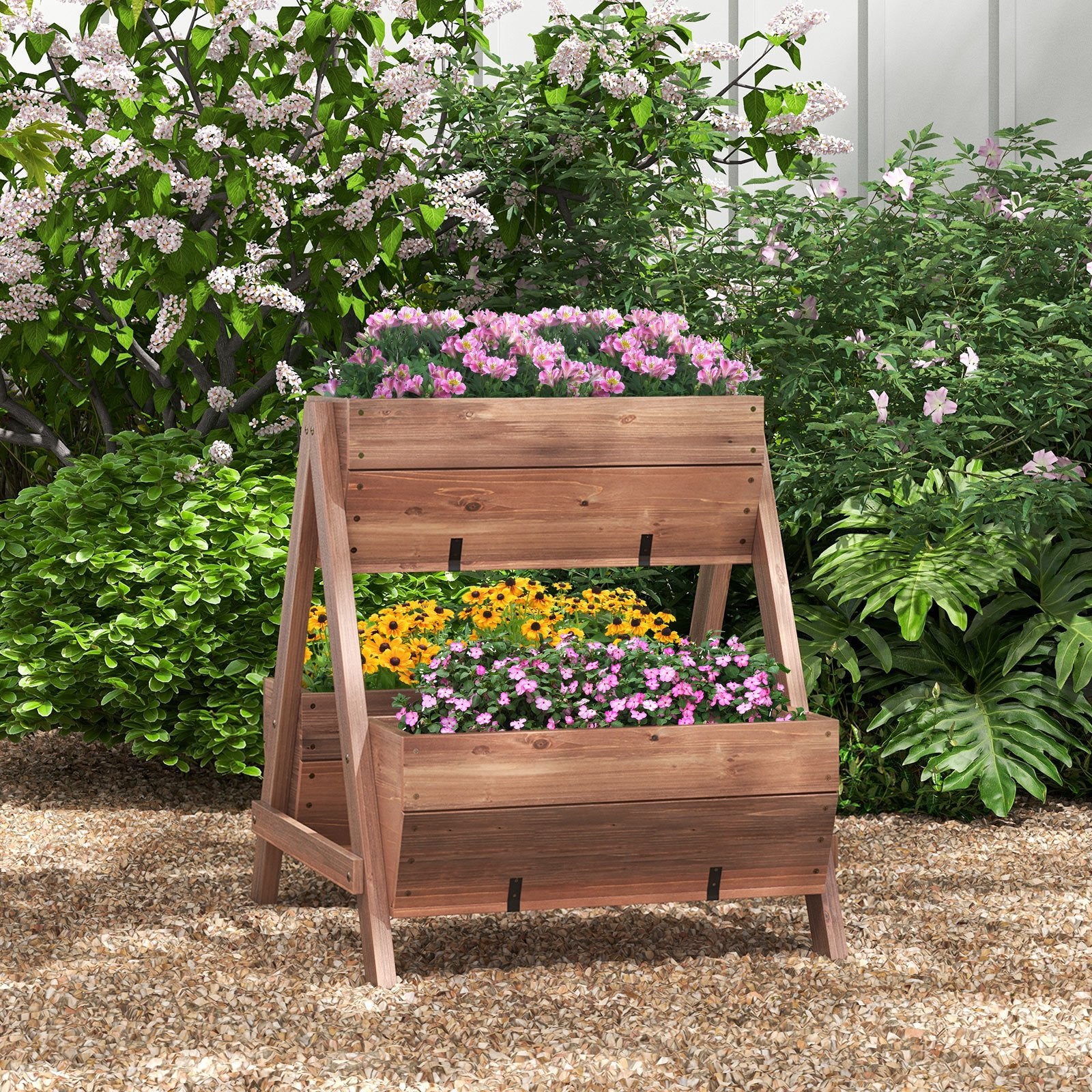 Vertical Raised Garden bed with 3 Wooden Planter Boxes-S, Brown Raised Garden Beds   at Gallery Canada