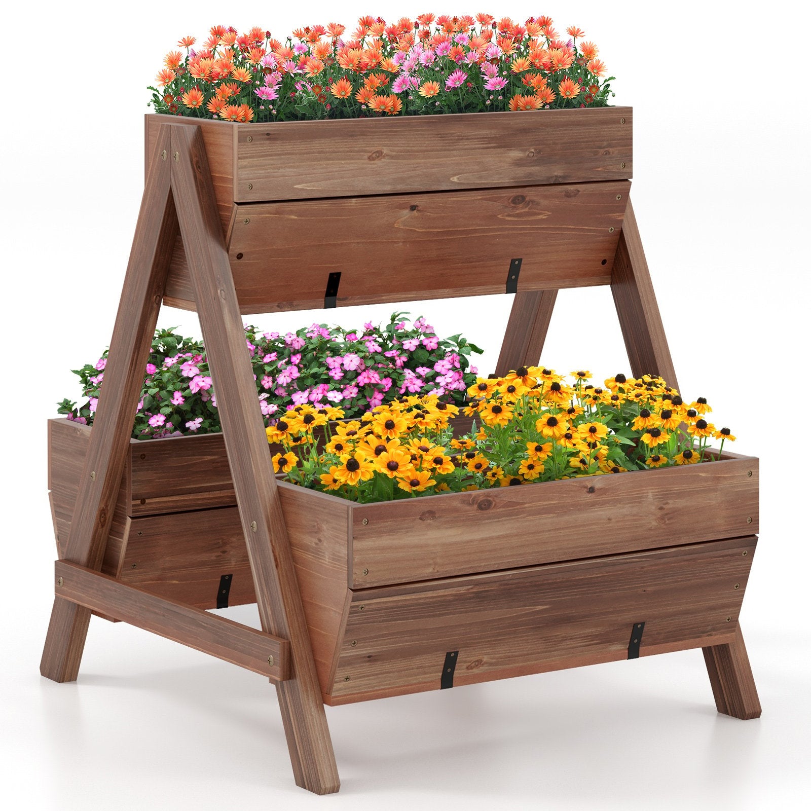 Vertical Raised Garden bed with 3 Wooden Planter Boxes-S, Brown Raised Garden Beds   at Gallery Canada