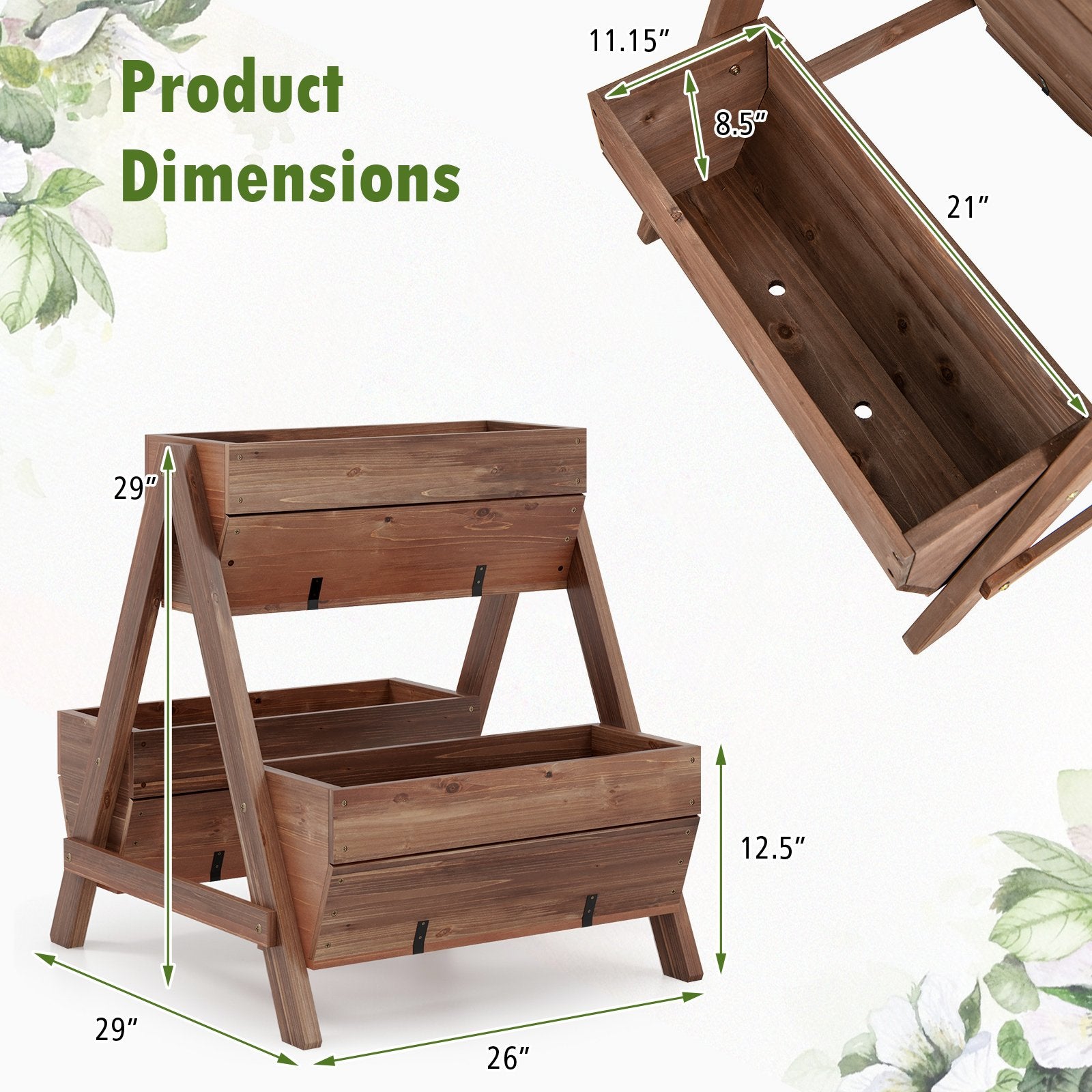 Vertical Raised Garden bed with 3 Wooden Planter Boxes-S, Brown Raised Garden Beds   at Gallery Canada