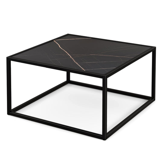 Modern Glass Square Coffee Table with Metal Frame for Living Room, Black Coffee Tables   at Gallery Canada