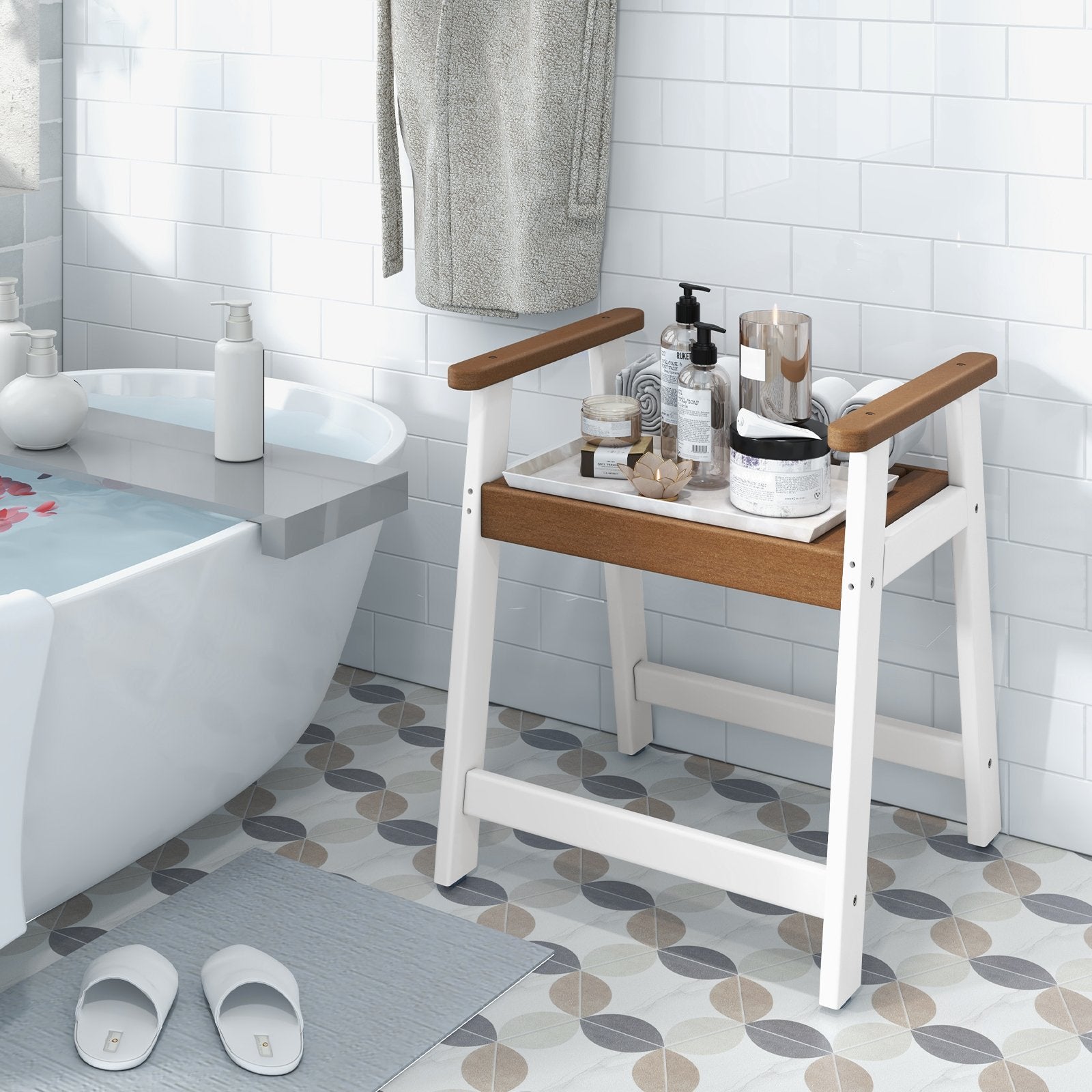 Shower Bench with Arms for Inside Shower Shaving Legs, Brown Bath Safety   at Gallery Canada