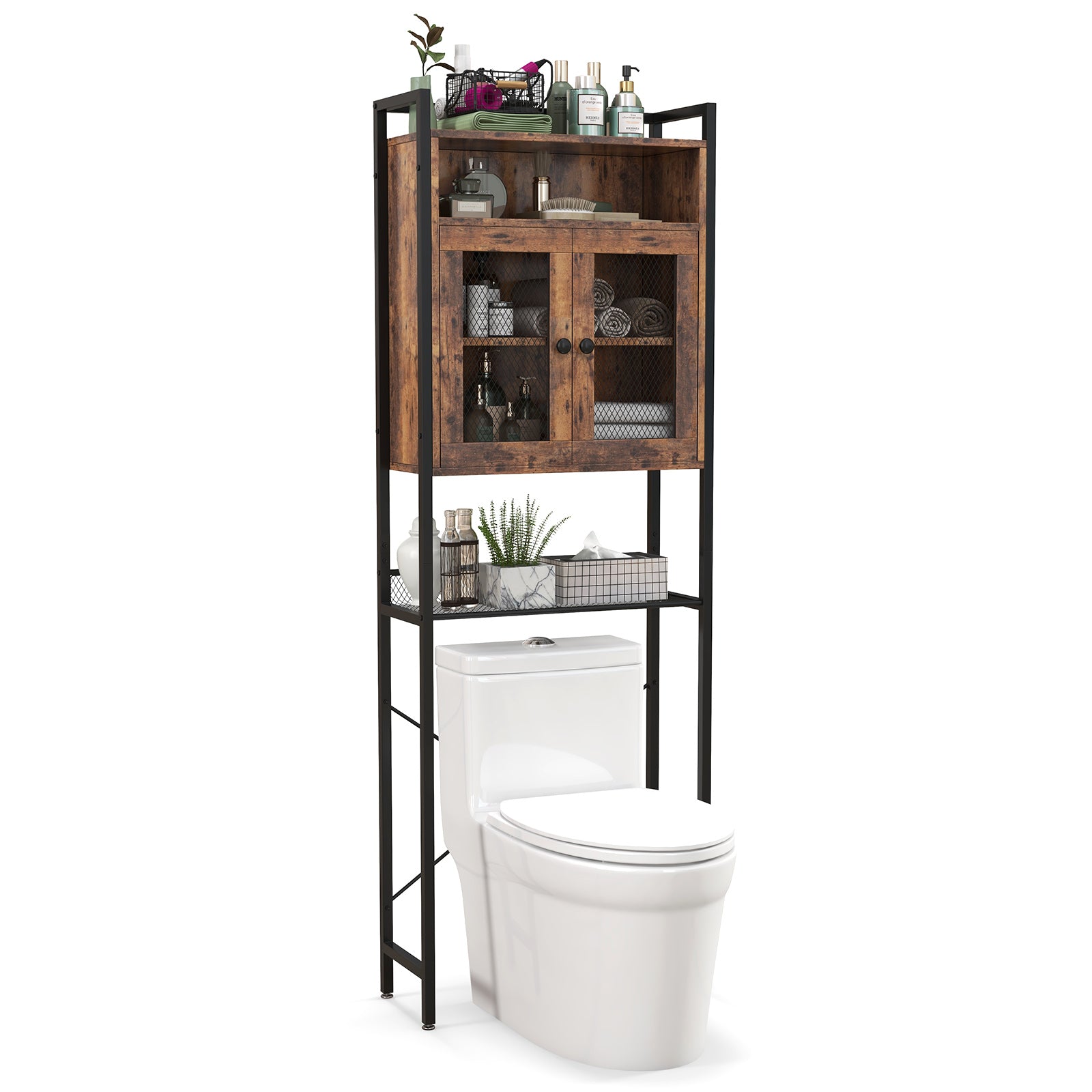 Over-The-Toilet Storage Cabinet with Heavy-Duty Metal Frame 2-door Freestanding, Rustic Brown Bathroom Etagere at Gallery Canada
