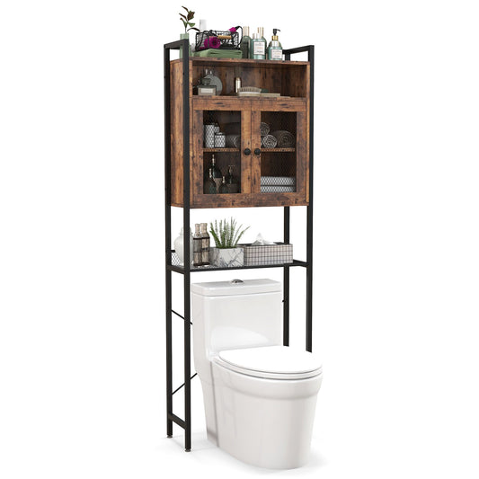 Over-The-Toilet Storage Cabinet with Heavy-Duty Metal Frame 2-door Freestanding, Rustic Brown Bathroom Etagere   at Gallery Canada