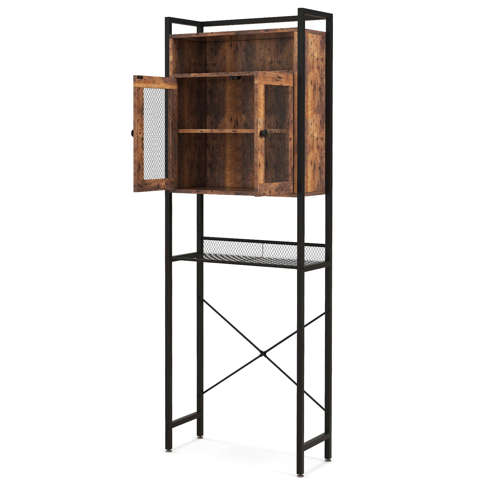 Over-The-Toilet Storage Cabinet with Heavy-Duty Metal Frame 2-door Freestanding, Rustic Brown Bathroom Etagere at Gallery Canada