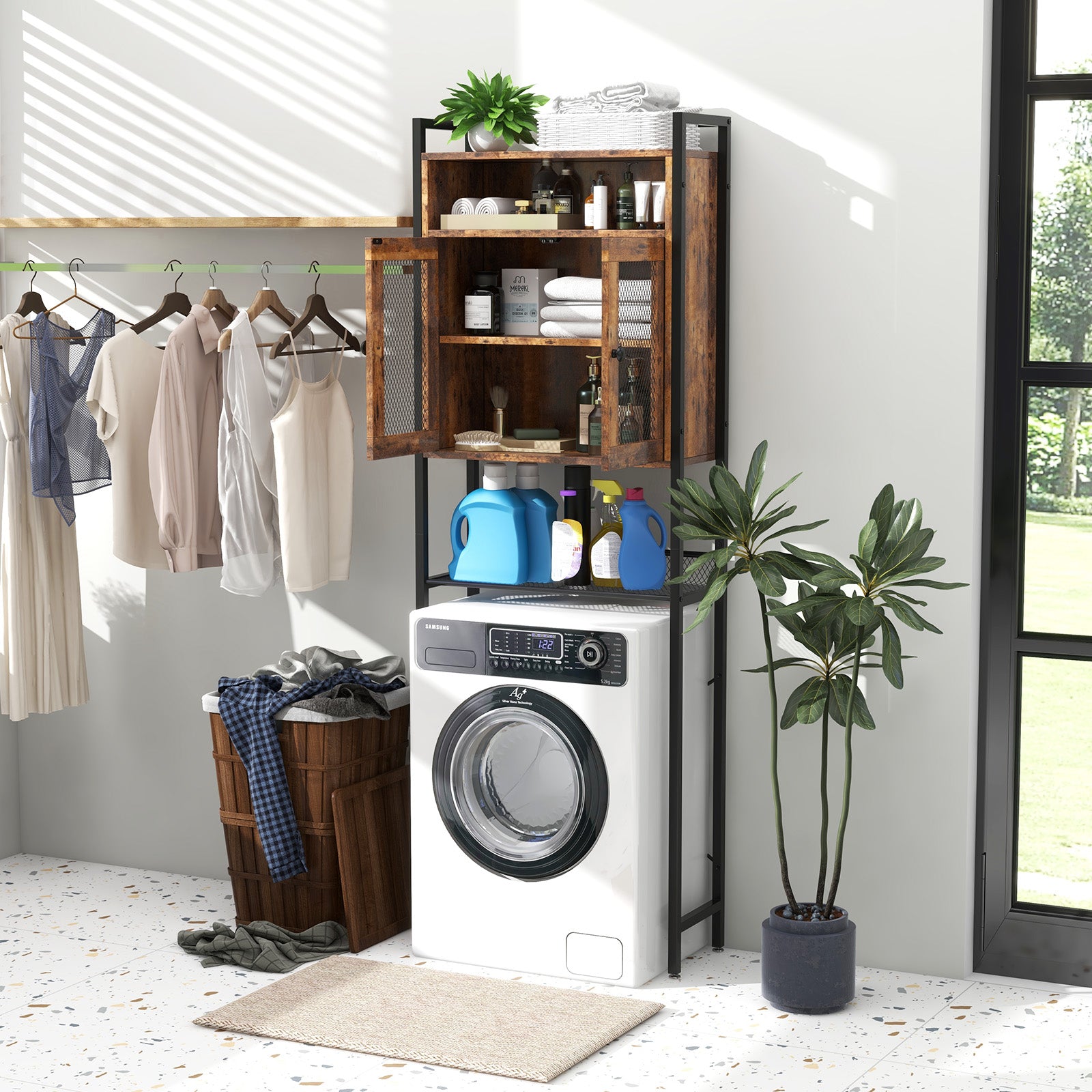 Over-The-Toilet Storage Cabinet with Heavy-Duty Metal Frame 2-door Freestanding, Rustic Brown Bathroom Etagere at Gallery Canada
