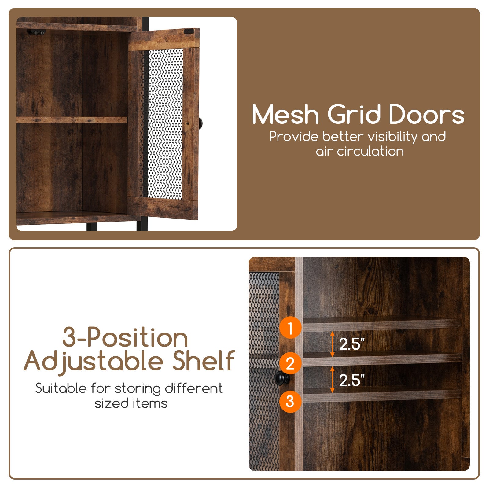 Over-The-Toilet Storage Cabinet with Heavy-Duty Metal Frame 2-door Freestanding, Rustic Brown Bathroom Etagere at Gallery Canada