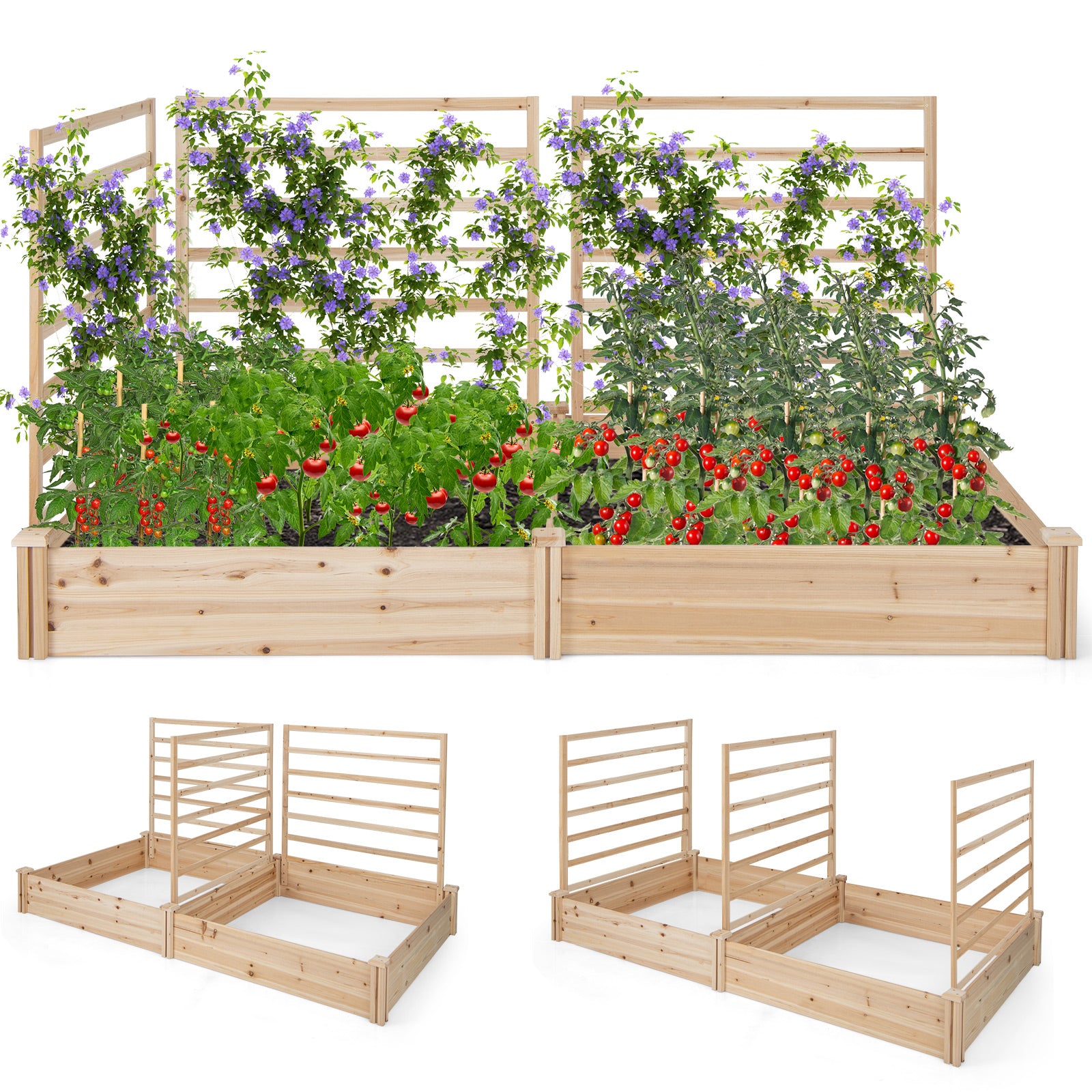 Raised Garden Bed with 2 Planter Boxes and 3 Trellis, Natural Raised Garden Beds at Gallery Canada