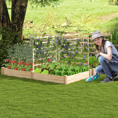 Raised Garden Bed with 2 Planter Boxes and 3 Trellis, Natural