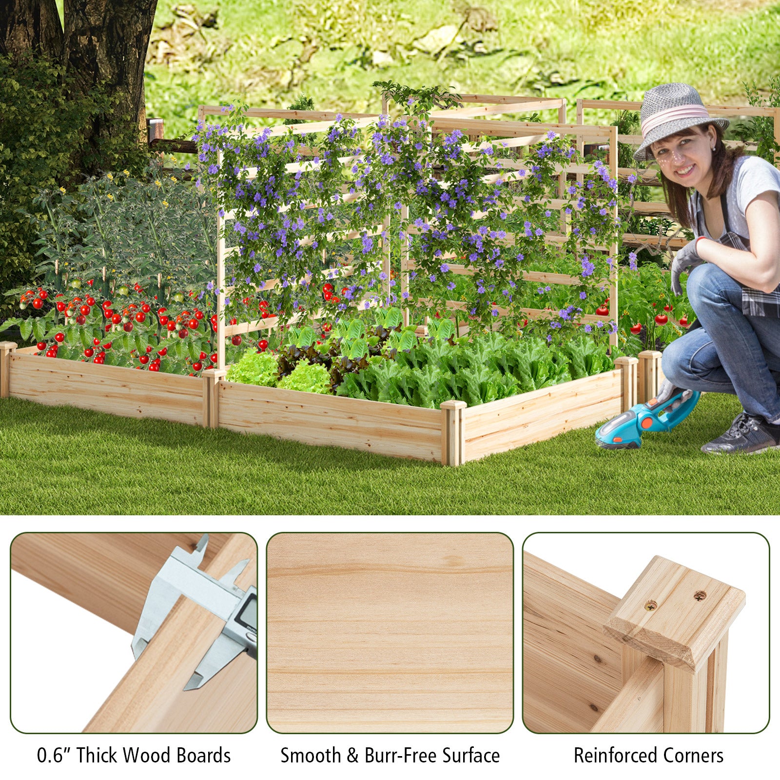 Raised Garden Bed with 2 Planter Boxes and 3 Trellis, Natural Raised Garden Beds at Gallery Canada