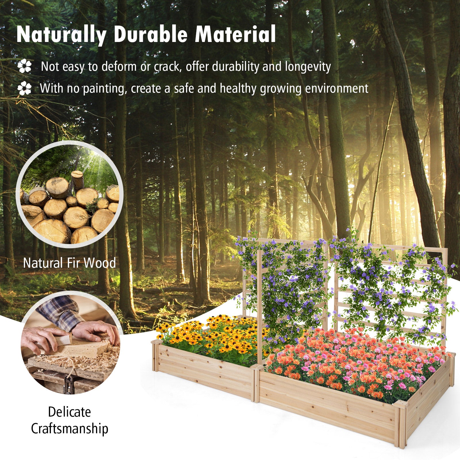 Raised Garden Bed with 2 Planter Boxes and 3 Trellis, Natural Raised Garden Beds at Gallery Canada
