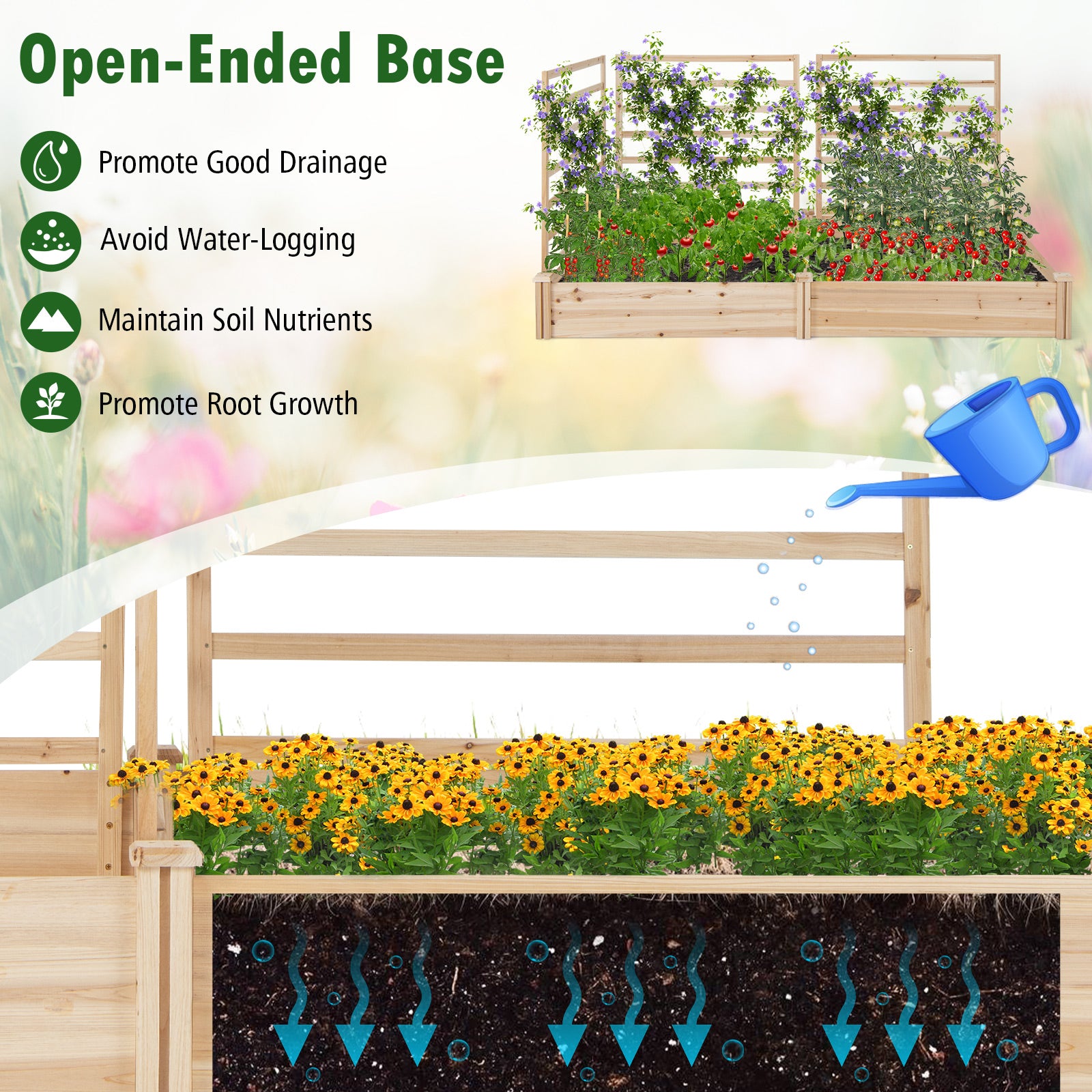 Raised Garden Bed with 2 Planter Boxes and 3 Trellis, Natural Raised Garden Beds at Gallery Canada