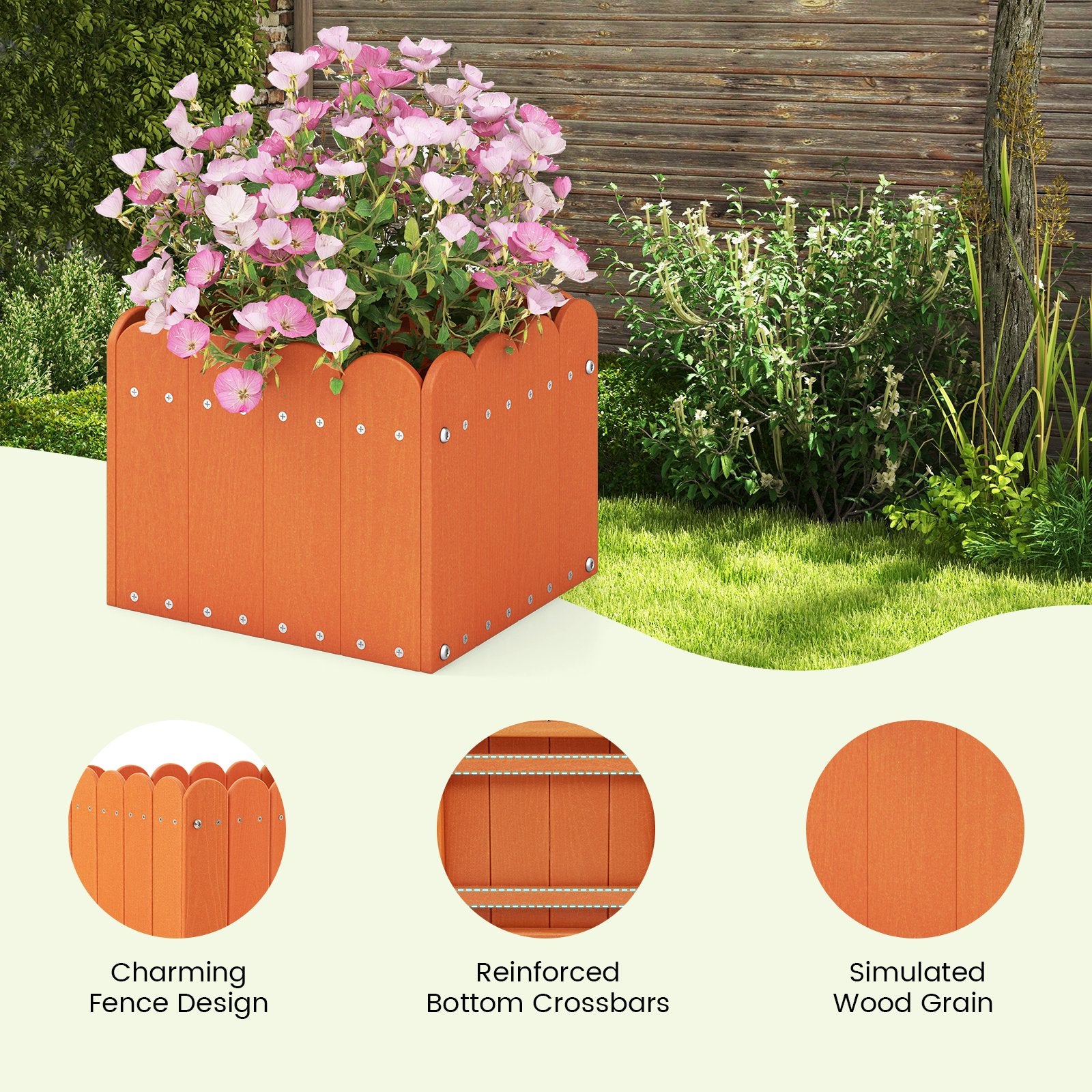 2 Pack Square Planter Box with Drainage Gaps for for Front Porch Garden Balcony, Orange Plant Stands   at Gallery Canada