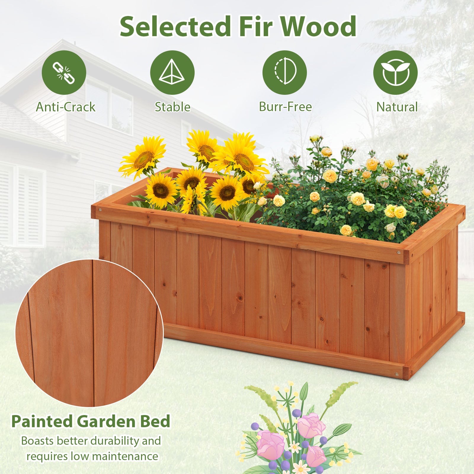 Raised Garden Bed Wooden Planter Box with 4 Drainage Holes and Detachable Bottom Panels, Orange Raised Garden Beds at Gallery Canada