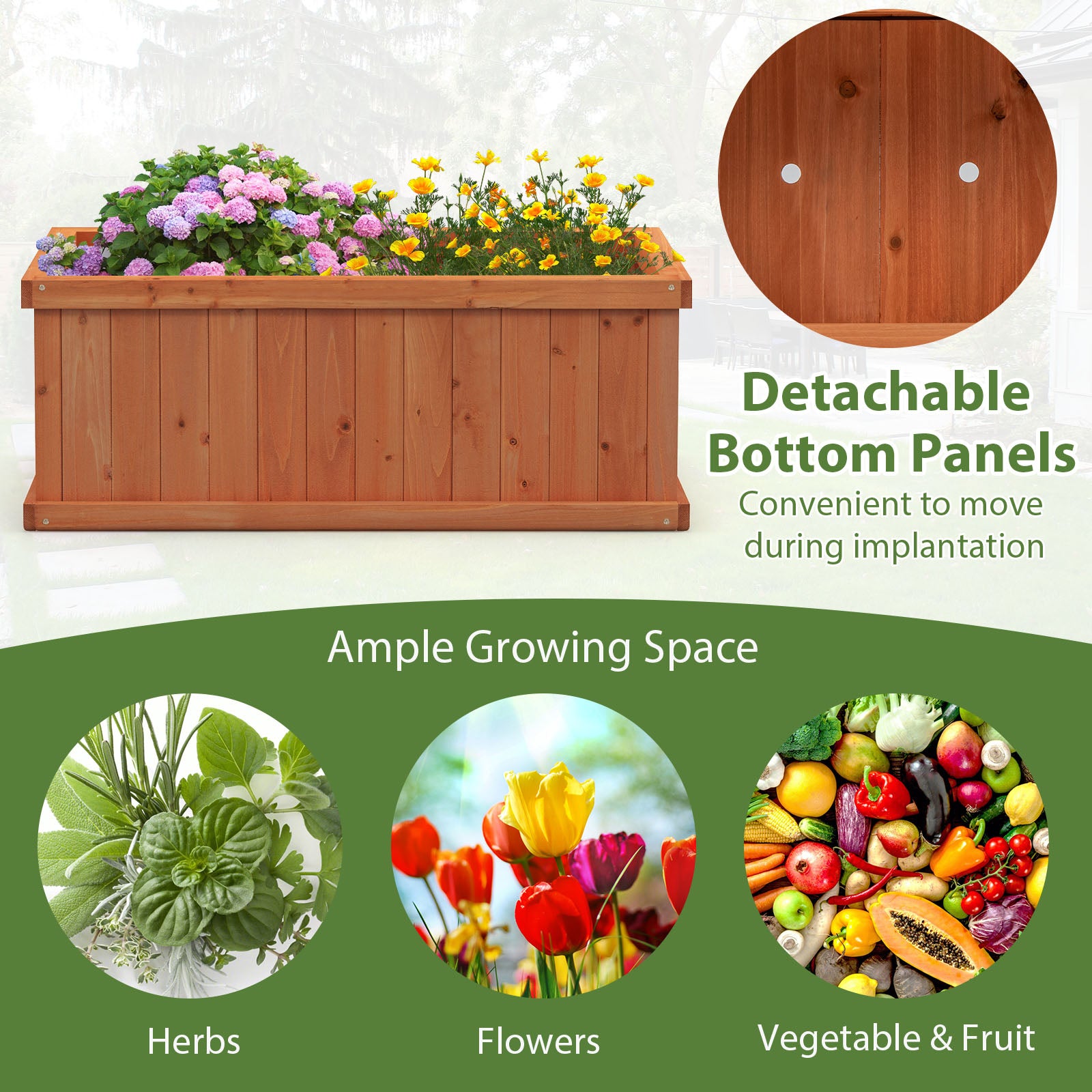 Raised Garden Bed Wooden Planter Box with 4 Drainage Holes and Detachable Bottom Panels, Orange Raised Garden Beds at Gallery Canada