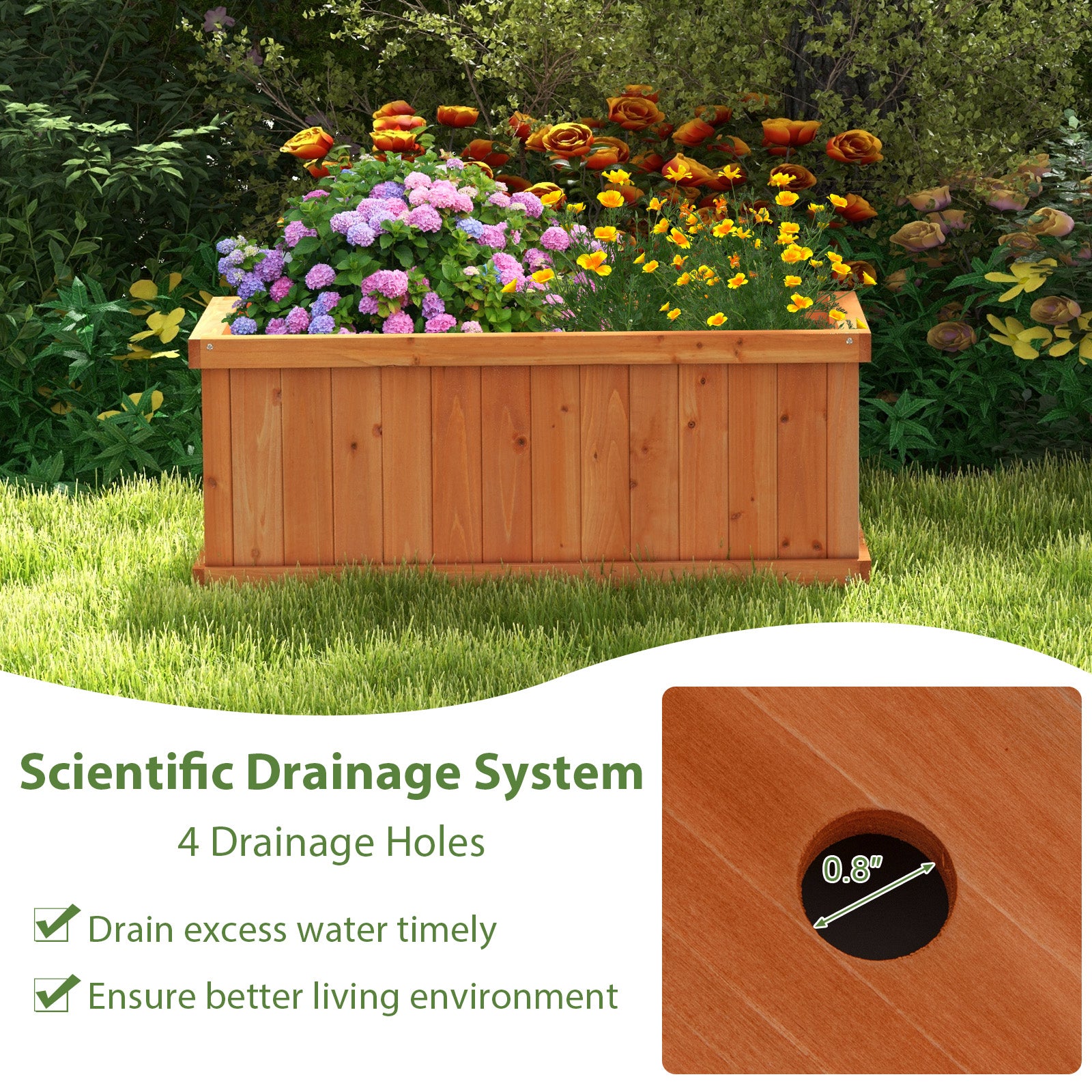 Raised Garden Bed Wooden Planter Box with 4 Drainage Holes and Detachable Bottom Panels, Orange Raised Garden Beds at Gallery Canada