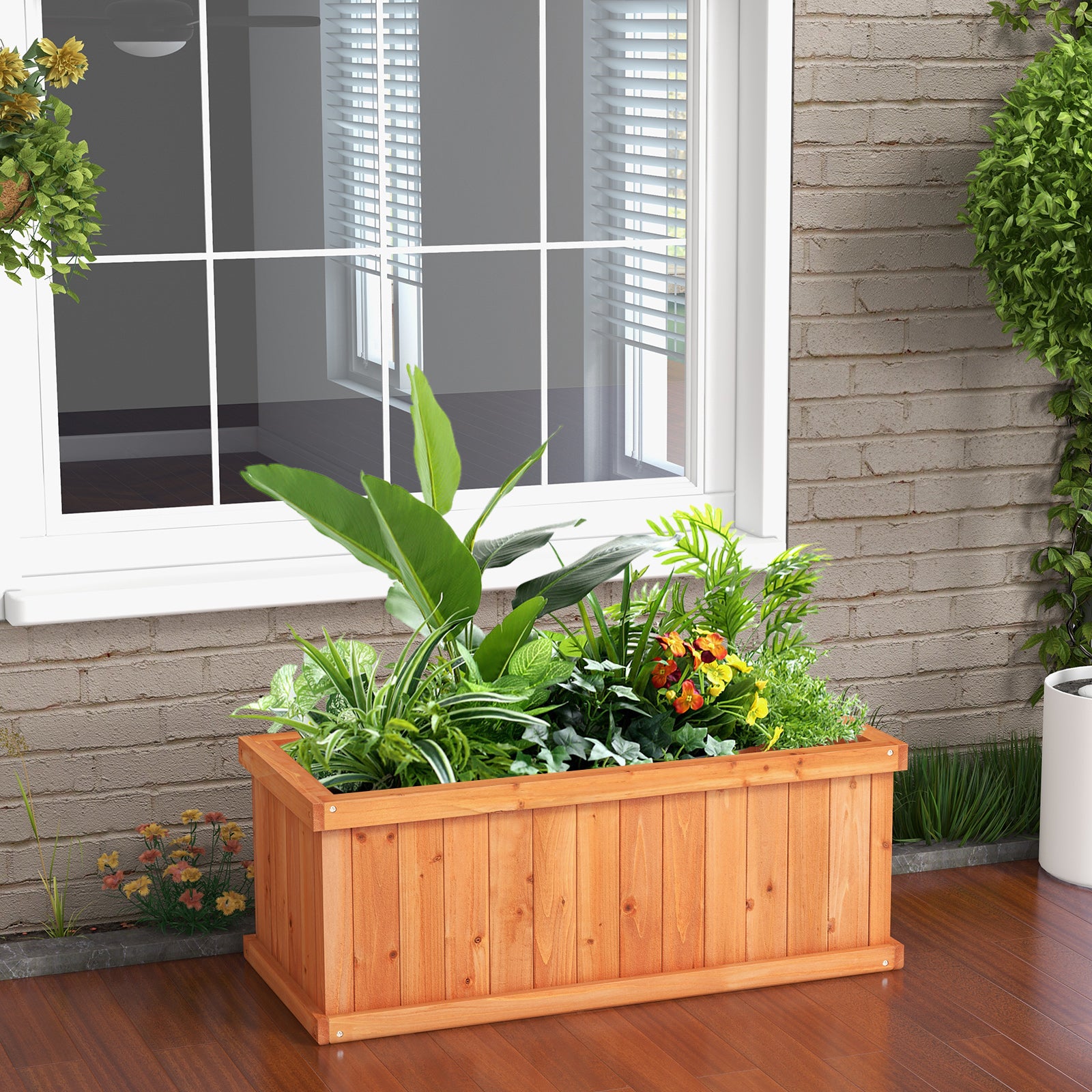 Raised Garden Bed Wooden Planter Box with 4 Drainage Holes and Detachable Bottom Panels, Orange Raised Garden Beds at Gallery Canada